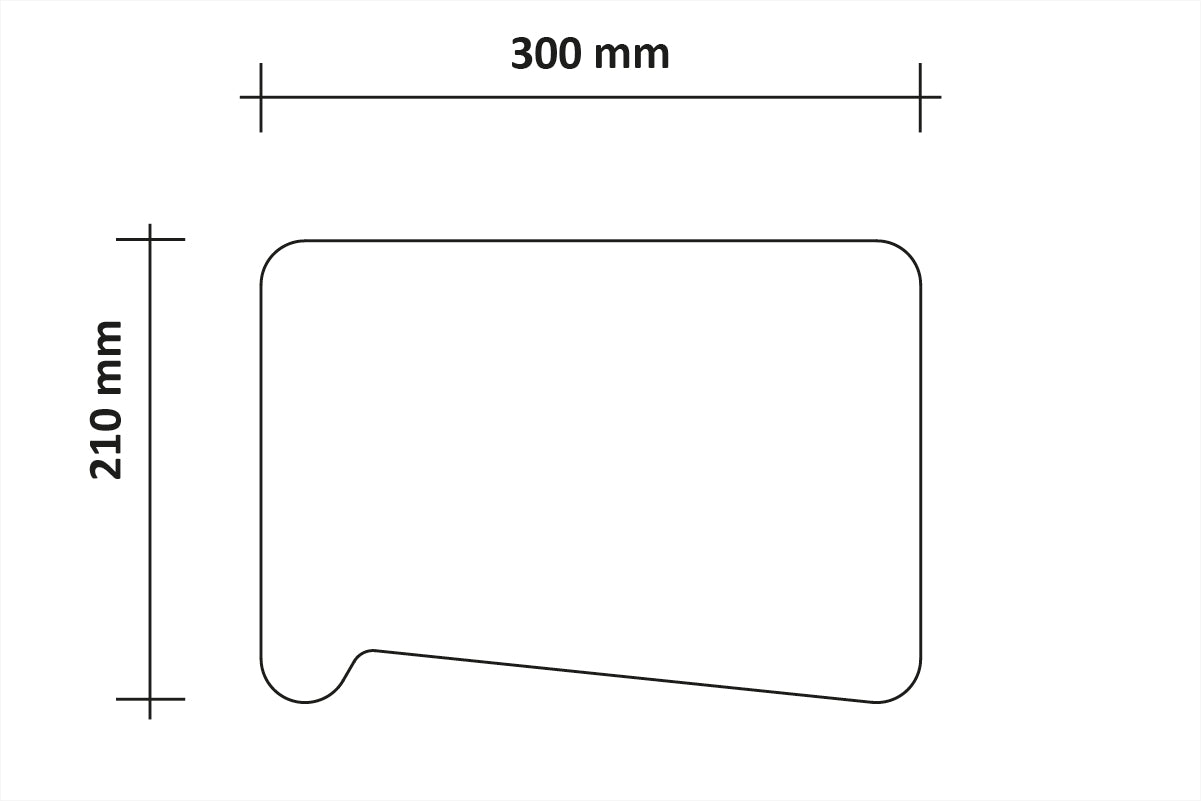 Das Whiteboard ideenbrett flat der imsinne GmbH verfügt über eine abgerundete rechteckige Form mit einer kleinen Einkerbung unten links. Es ist 300 mm breit und 210 mm hoch und somit ideal für den kompakten Einsatz.